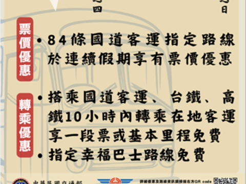 114年光复节连续假期公共运输优惠措施