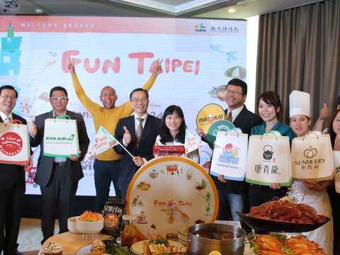 發表會現場以24小時吃不停美食為主題，邀請台北多家餐飲業者現場宣傳，強力號召菲律賓旅客加入Fun Taipei行列。