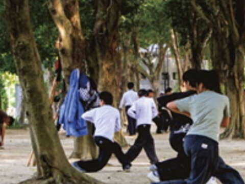 夏日清早到公園的 綠蔭下運動,滿足大口呼吸戶外清新空氣的渴望。(廖碩文攝)