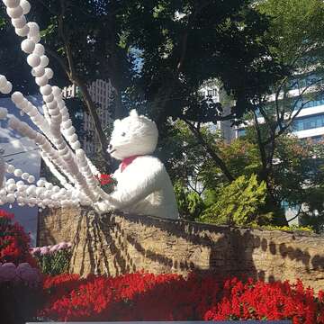 熊讚喬裝北極熊 市府松壽廣場戲雪菊