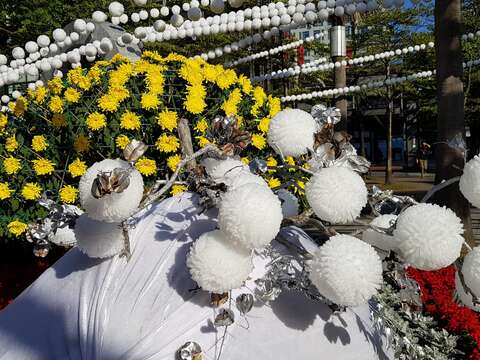 熊讚喬裝北極熊 市府松壽廣場戲雪菊