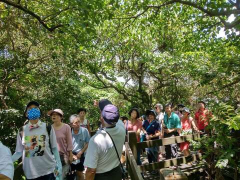 導覽老師介紹自來水園區自然生態