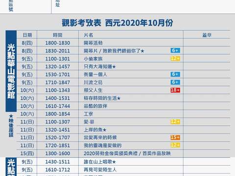 2020臺北勞工影展開跑記者會-DM背面-場次打卡考勤表