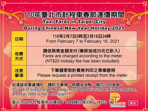 Taxies to Add CNY Surcharge Feb. 7 through 16