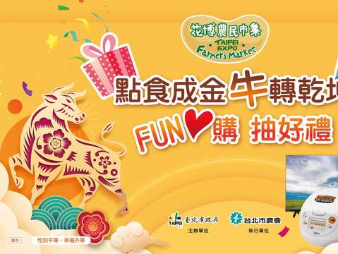 花博農民市集3月開幕活動，凡消費滿2千，就有機會抽大獎