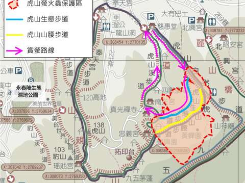 虎山賞螢路線圖