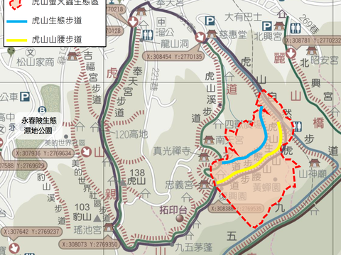 虎山螢火蟲生態區範圍約13公頃