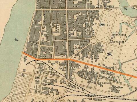 此臺北市街圖為1914年所繪制，當時長安東、西路的前身就已有部分開闢了，虛線部分為預定道路。