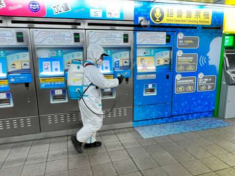 Disinfection being carried out at a local MRT station