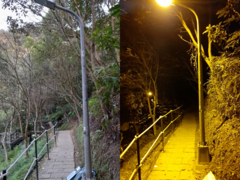 虎山步道螢火蟲生態區換裝成螢火蟲專用燈