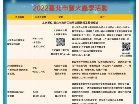 臺北市螢火蟲季活動海報