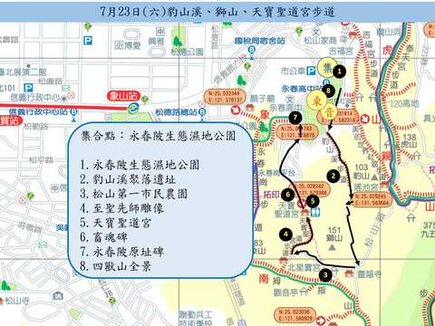 臺北大縱走南北山林一線牽_豹山溪、天寶聖道宮步道生態導覽活動路線圖(圖片來源：臺北市政府工務局大地工程處)
