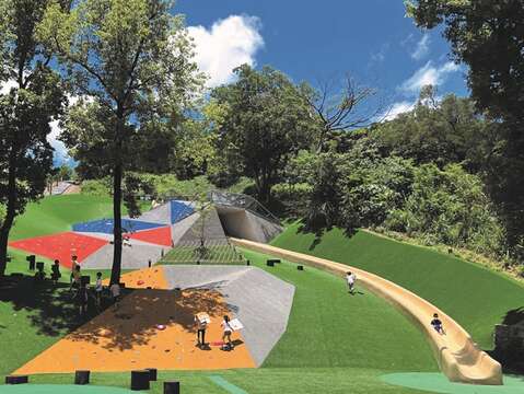 文山森林公園にある大型の滑り台では、子供たちに刺激的な運動と遊びの場を提供しています。