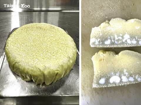 保育員將蛋殼、蛋白、蛋黃全部攪拌在一起，做成蒸蛋的形式，讓大巨嘴鳥的親鳥沒辦法挑食(張詠翔攝)(圖片來源：臺北市立動物園)