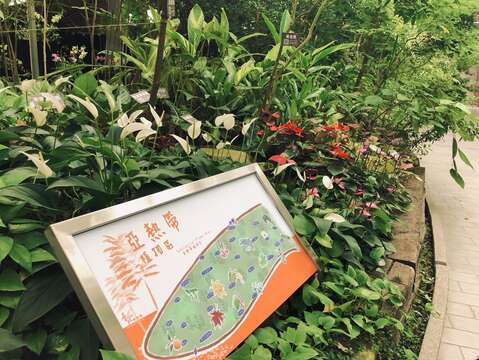 園區內的植物索引圖換上可愛活潑的新衣，重新繪製的圖案一目瞭然(圖片來源：臺北市政府工務局公園路燈工程管理處)