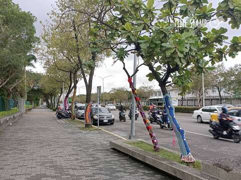 樹衣於民權國小前行道樹展示(圖片來源：臺北市政府工務局公園路燈工程管理處)