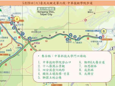 縱走第六段導覽活動路線圖(圖片來源：臺北市政府工務局大地工程處)