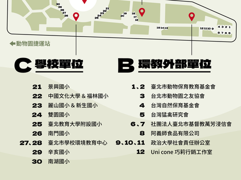 環境藝術市集活動現場共有30個主題攤位及作品成果展示(圖片來源：臺北市立動物園)