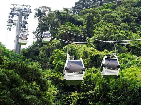 During the day, you can ride the Maokong Gondola up the mountain with your family and friends, appreciating a panoramic view of the verdant tea plantations. (Photo‧Wayne Wang, Kerstin Hsu)