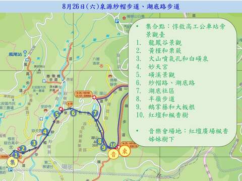 泉源紗帽步道及湖底路步道活動路線圖(圖片來源：臺北市政府工務局大地工程處)