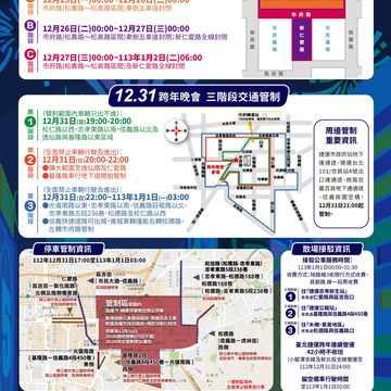 「2024臺北最High新年城」跨年晚會市府周邊交通管制訊息(圖片來源：臺北市政府觀光傳播局)