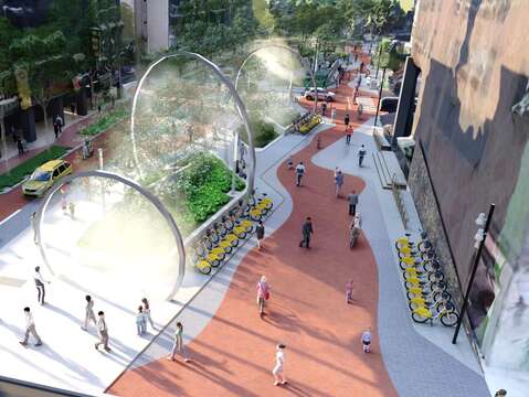 以水霧圓環塑造地方特色(圖片來源:臺北市政府工務局新建工程處)