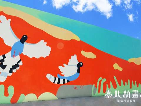 《幸福華興》藍鵲是串聯臺北新畫堤的重要主角(圖片來源：臺北市政府工務局水利工程處)