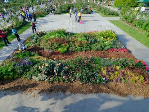 「園藝植物佈展區」由苗圃同仁楊秉澈技工大約共耗費兩週的時間建置完成。(圖片來源：臺北市政府工務局公園路燈工程管理處)