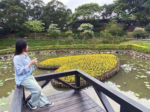 雙心造型的同心池以「找到幸福」為主題發想，將荒廢的池塘打造為知名的打卡景點(圖片來源：臺北市政府工務局大地工程處)