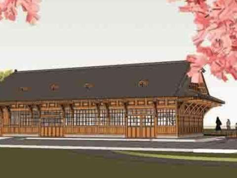 北投再生計畫將以北投溫泉博物館為核心重現新北投車站。圖為新北投車站重現示意圖