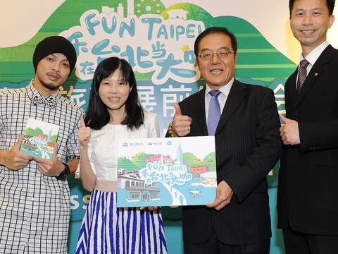 台北市觀光傳播局赴新加坡宣傳，(圖左至右)黃明志、陳譽馨、黃健良、陳宗祺共同出席。