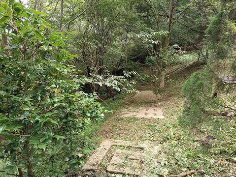 閻錫山墓墓園花木扶疏可見「世界大同」四字(圖片來源：臺北市政府工務局公園路燈工程管理處)