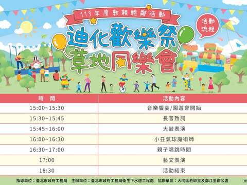 迪化歡樂祭草地同樂會活動流程圖(圖片來源：臺北市政府工務局衛生下水道工程處)