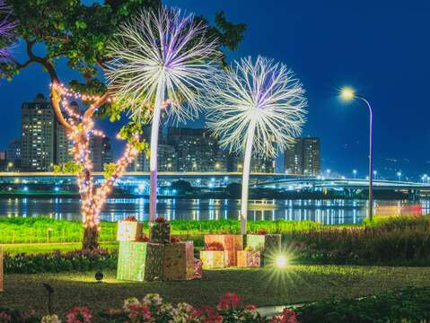 延平河濱花海 蒲公英燈夜景浪漫爆表(圖片來源：臺北市政府工務局水利工程處)