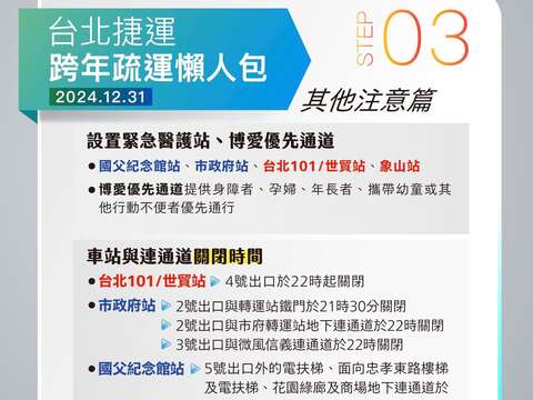 臺北捷運跨年疏運懶人包3：其他注意篇(圖片來源：臺北大眾捷運股份有限公司)