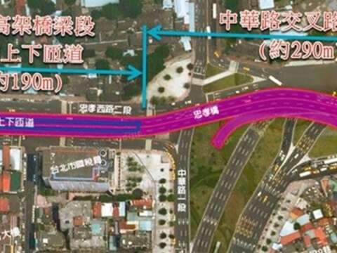 忠孝橋引橋拆除及平面道路路型改善工程示意圖