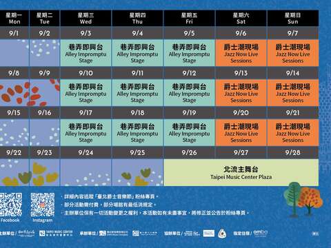 2025臺北爵士音樂節整體活動表(圖片來源:臺北市政府文化局)