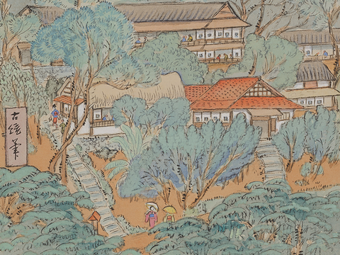 3. 鄉原古統的《臺北名所繪畫十二景--北投溫泉》描繪北投溫泉鄉地景。-RGB