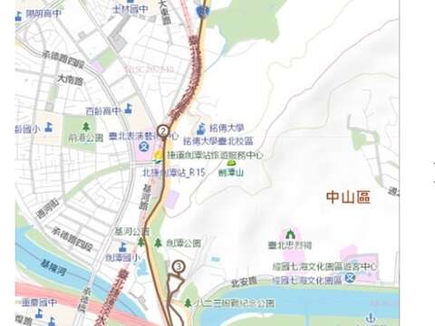 觀光巴士藍線返程往臺北車站方向調整示意圖