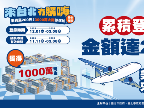 「來台北有購嗨 消費歡樂抽」累積登錄金額達20億,抽出第2組美國雙人來回機票(圖片來源:臺北市商業處)