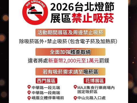 2026台北燈節活動期間禁止吸菸（圖片來源：臺北市政府觀光傳播局）