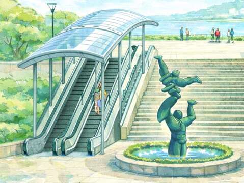 迪化休閒運動公園增設電扶梯預計於115年12月開工，目標於116年9月完工（圖片來源：臺北市政府工務局衛生下水道工程處）
