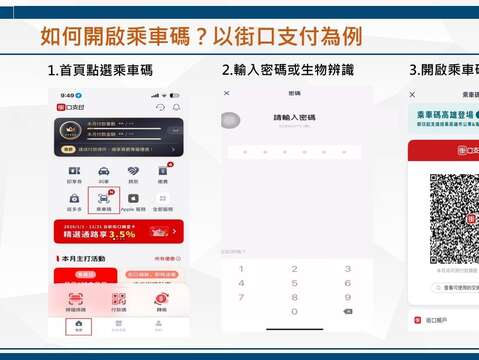 如何開啟乘車碼？以街口支付為例（圖片來源：臺北市公共運輸處）