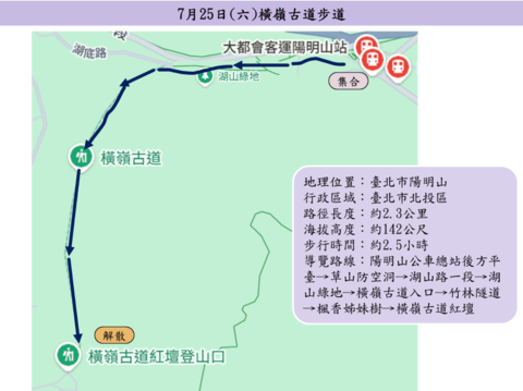 橫嶺古道步道導覽活動路線圖(圖片來源:臺北市政府工務局公園路燈工程管理處)