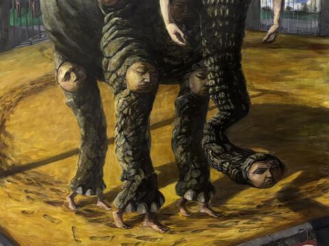 高木智廣  Tomohiro Takagi 人類扮演的動物園 The Zoo Men Play a Role of Animal: An Elephant Shack 162 x 97 cm  2007 油彩、畫布  Oil on canvas