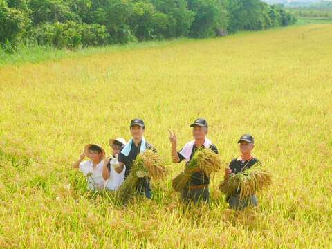 市長與參加活動的小朋友在田間合影（圖片來源：臺北市政府產業發展局）
