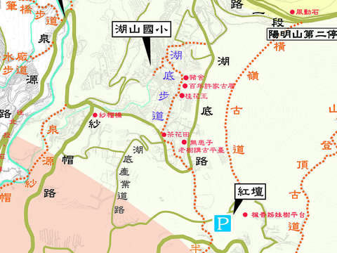 臺北市北投區湖山社區景點與步道位置圖