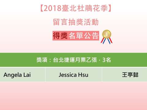 【2018臺北杜鵑花季】留言票選抽獎活動-得獎名單 公告