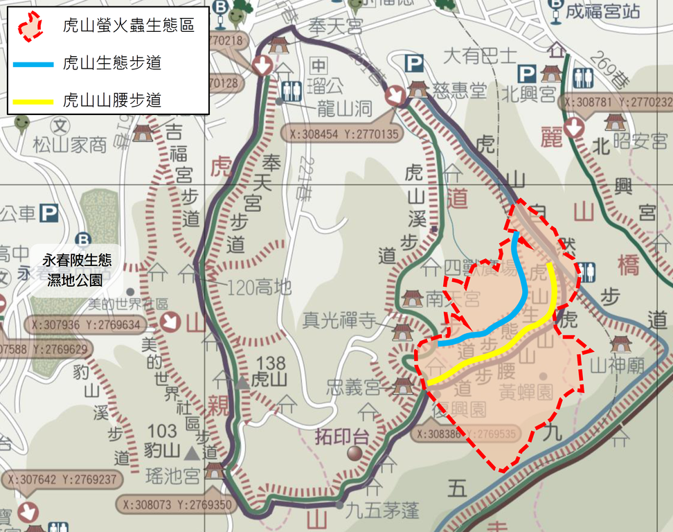 虎山螢火蟲生態區範圍約13公頃