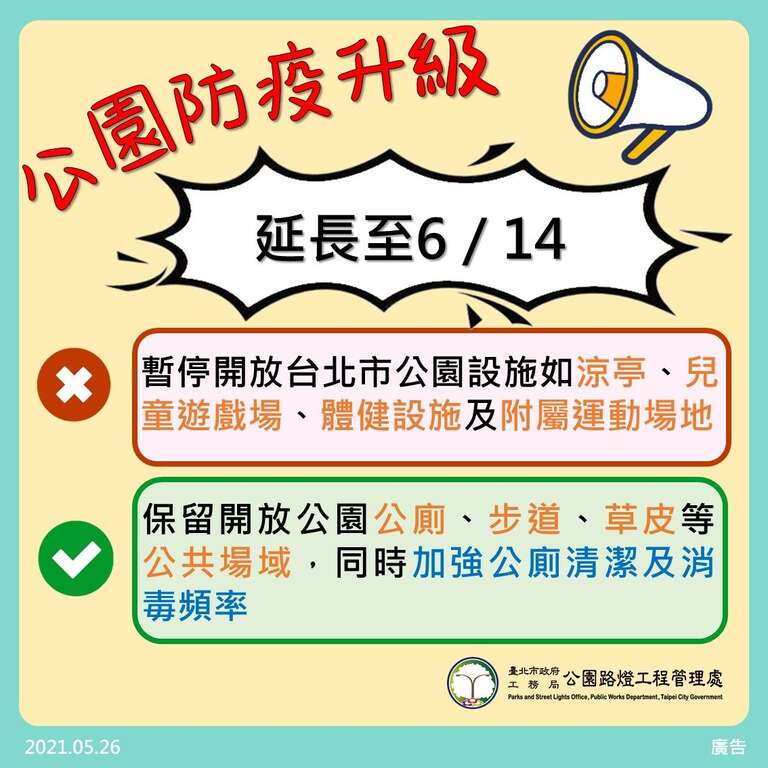 [Level 3 COVID Alert] Access to Park Facilities Suspended through June 14